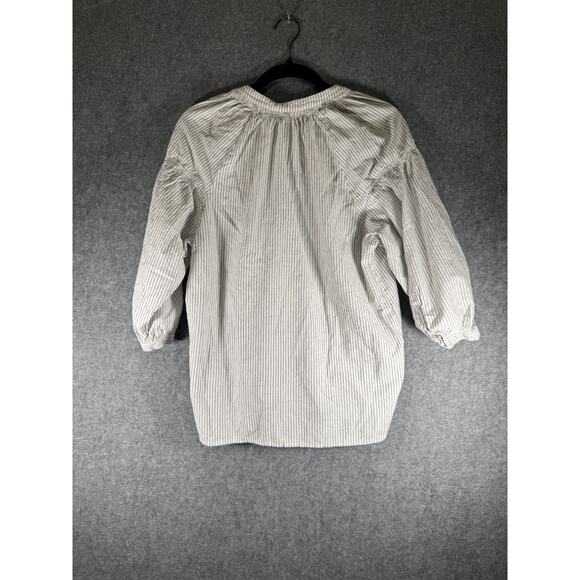 Karl Lagerfeld Blouse Women Medium Striped Balloon Sleeve V Neck Boho Career - Picture 6 of 7